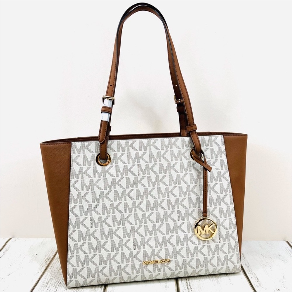 Michael Kors Signature Logo Walsh Medium Tote Vanilla Brown Shoulder Bag